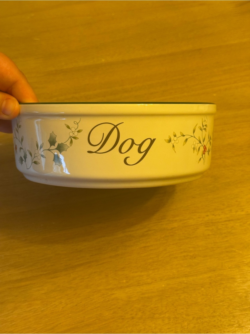 Vintage Pfaltzgraff White Dog Bowls with Green and red Floral Accents